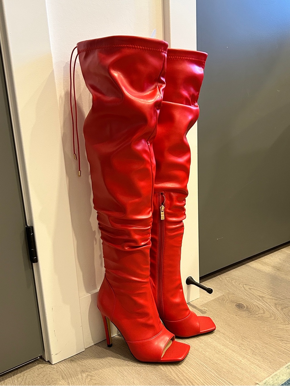 Red Open Toe Thigh High Over the Knee Stiletto Boots EU 39 / 8.5–9